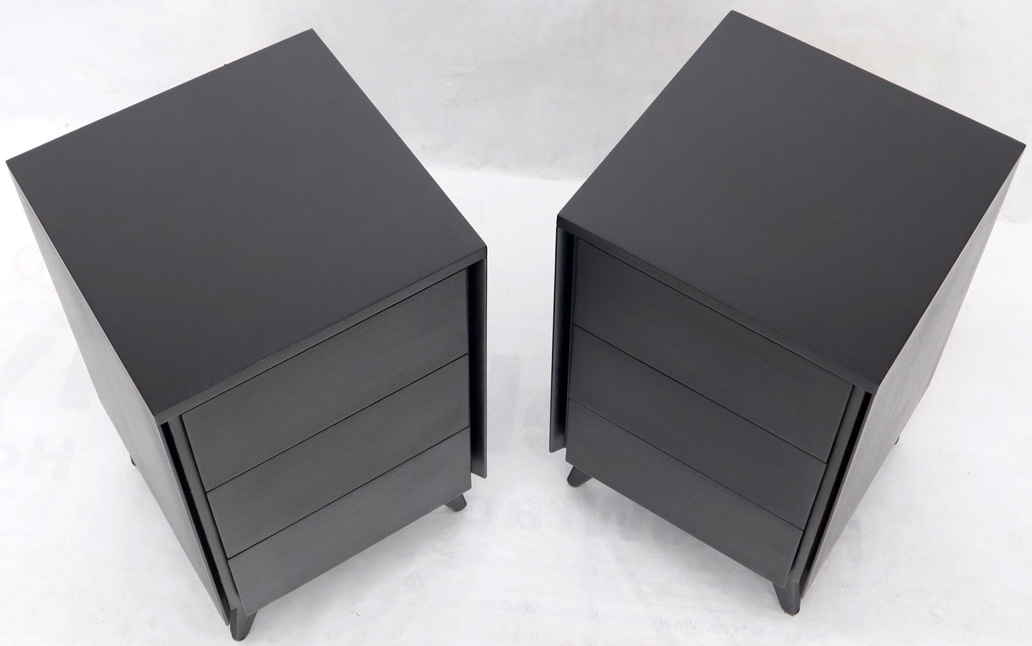 EstablishedLines Pair of Ebonized Mahogany Three Drawers Narrow Chests End Side Tables