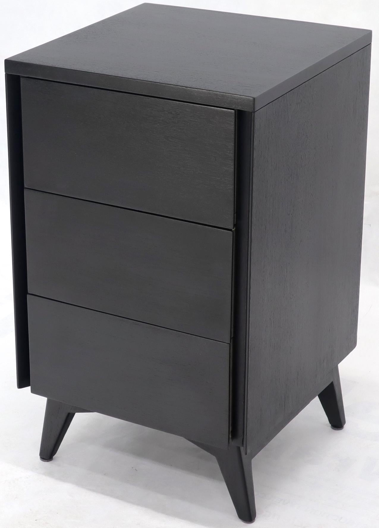 EstablishedLines Pair of Ebonized Mahogany Three Drawers Narrow Chests End Side Tables