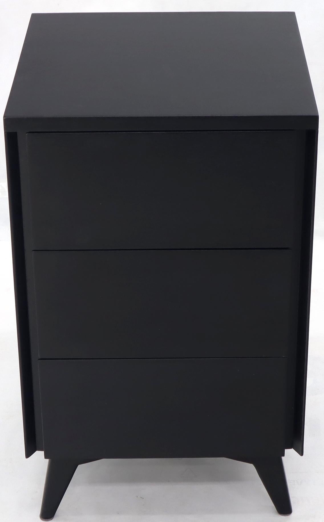 EstablishedLines Pair of Ebonized Mahogany Three Drawers Narrow Chests End Side Tables