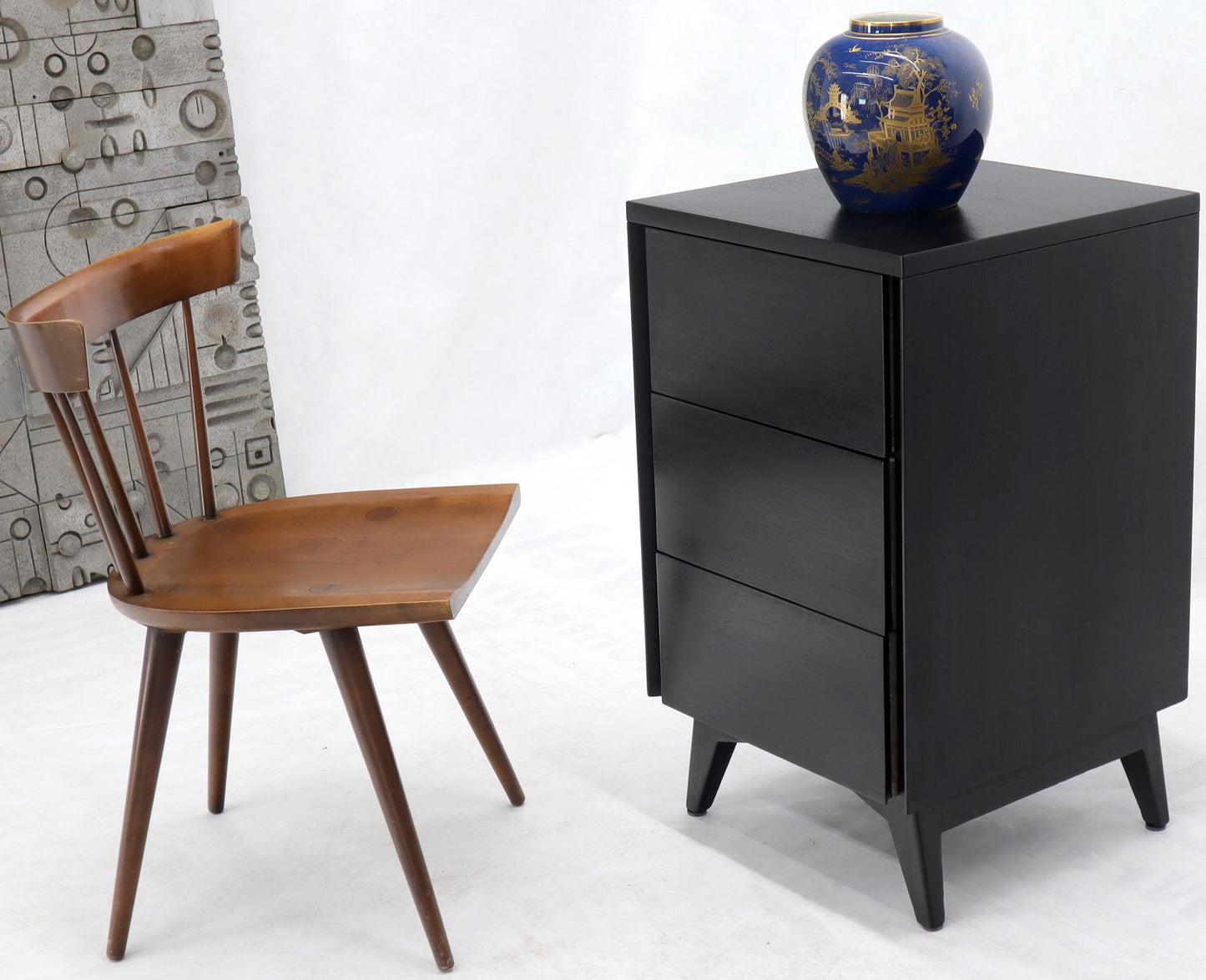 EstablishedLines Pair of Ebonized Mahogany Three Drawers Narrow Chests End Side Tables