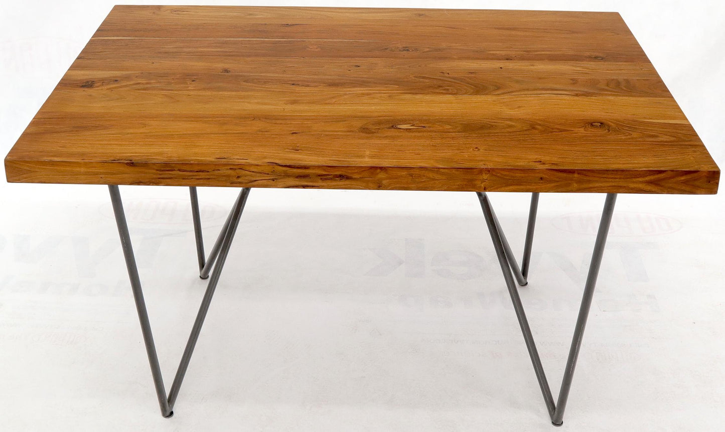 EstablishedLines Solid Thick Teak Block Top Dining Table on Hairpin Legs