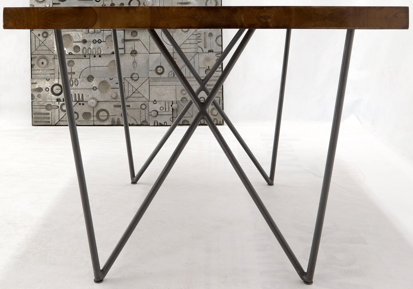 EstablishedLines Solid Thick Teak Block Top Dining Table on Hairpin Legs