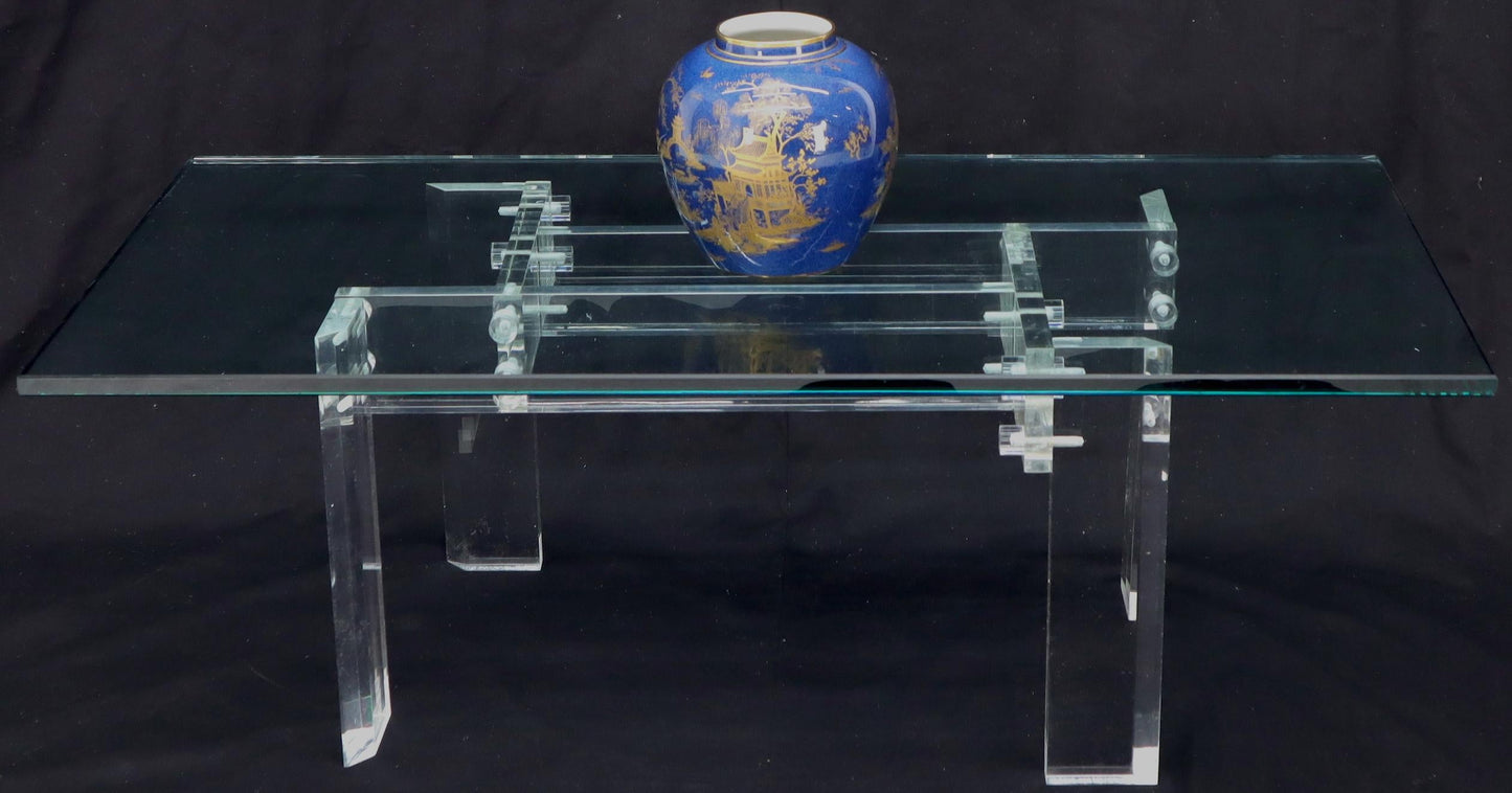 EstablishedLines Rectangular Glass top Lucite Base Coffee Table