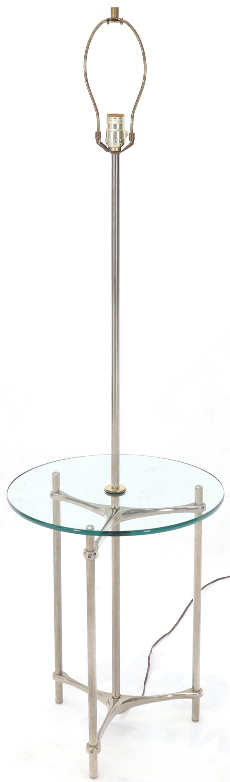 EstablishedLines Chrome Tripod Base Glass Side Table Floor Lamp