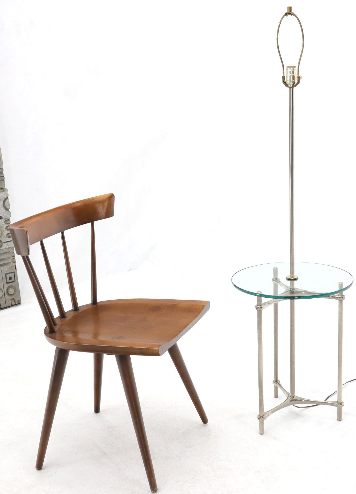 EstablishedLines Chrome Tripod Base Glass Side Table Floor Lamp