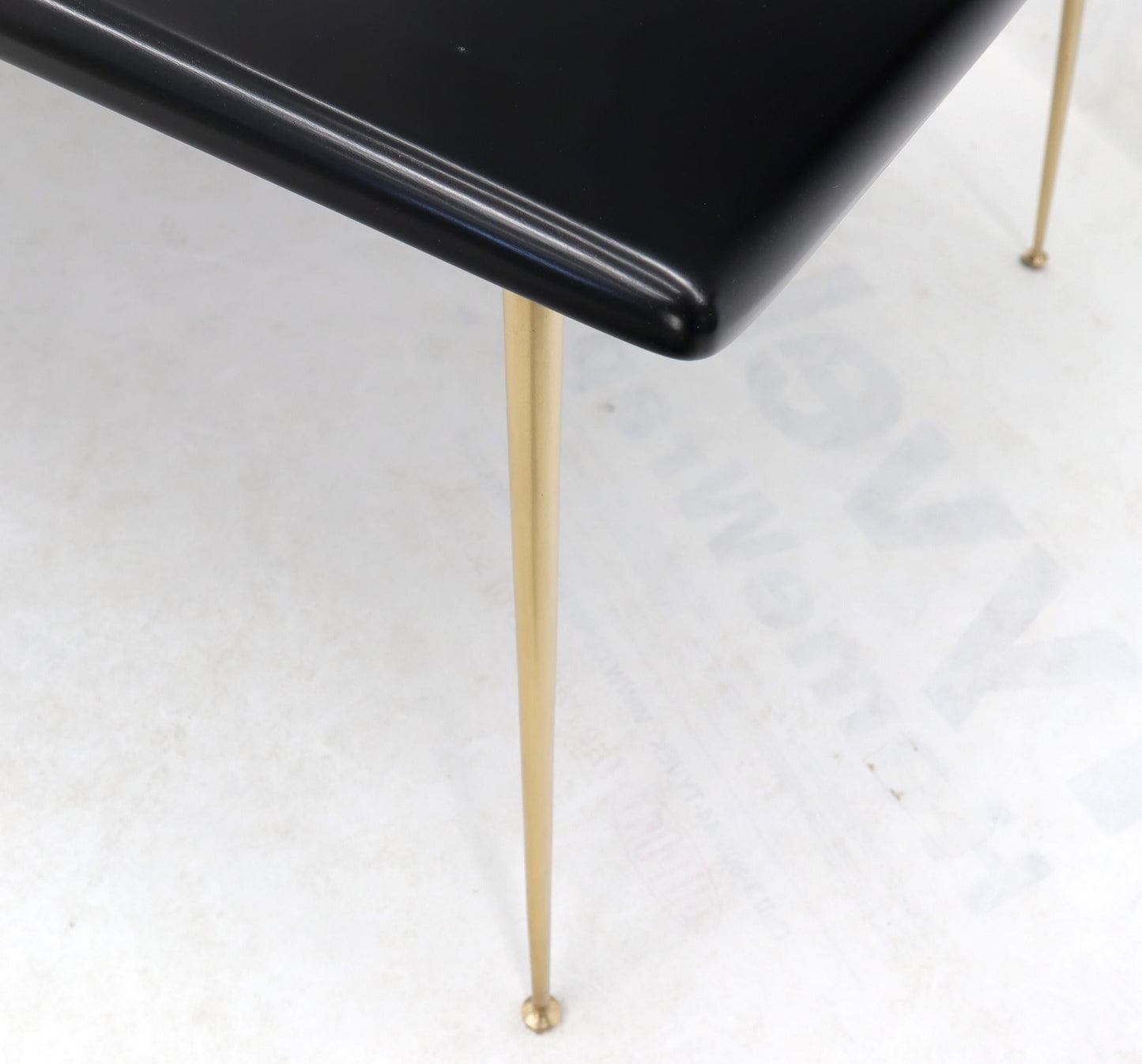 EstablishedLines Black Lacquer Brass Legs Gibbings Dining Table with 1 Extensions Board
