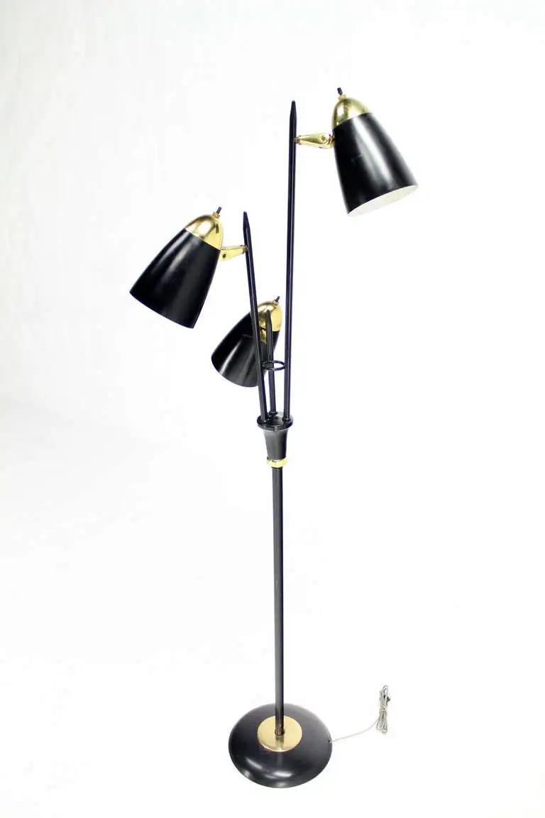 EstablishedLines Black Enamel Mid Century Modern Adjustable Gerald Thurston Three Way Floor Lamp