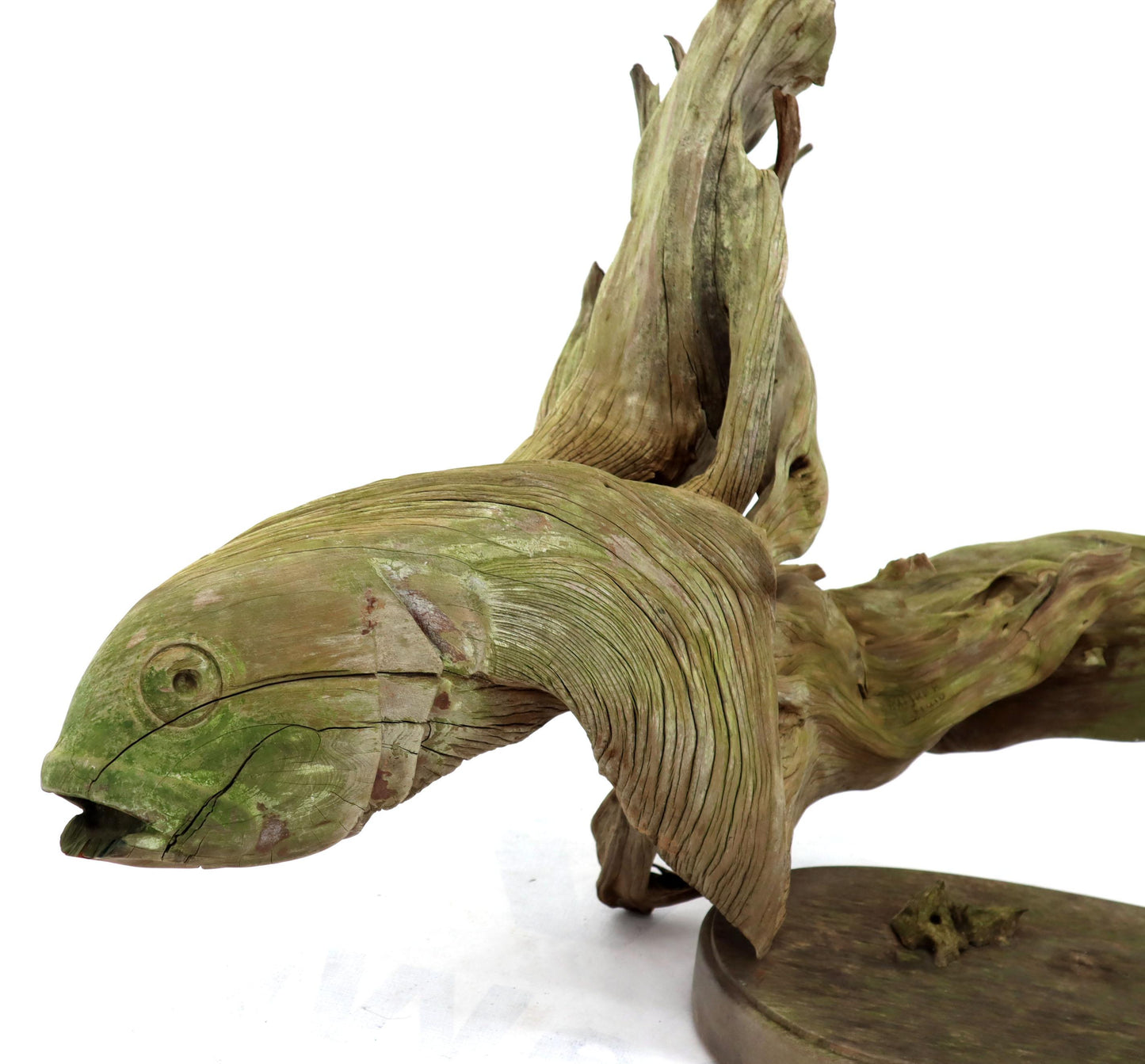 Large Natural Wood Fish Shape Driftwood Sculpture Artist Signed