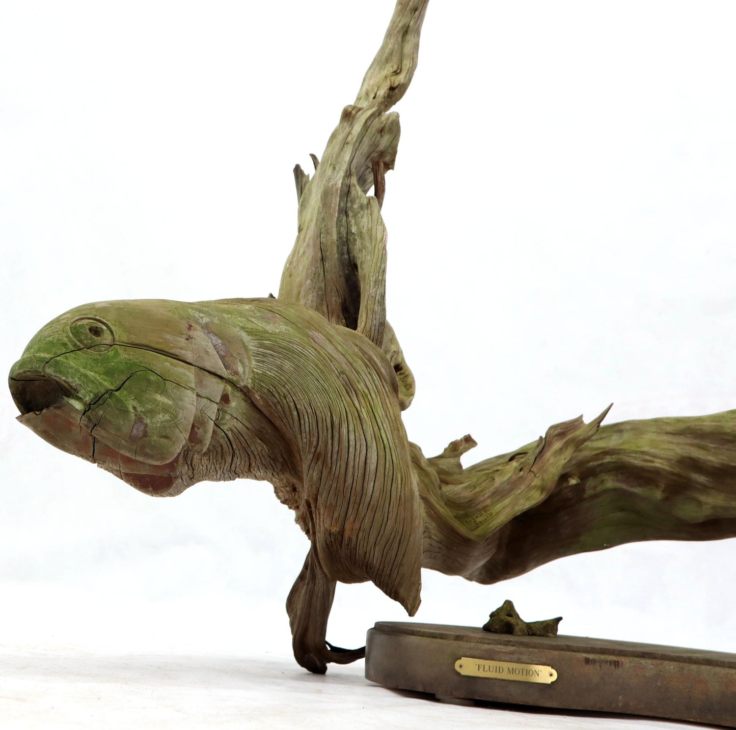 Large Natural Wood Fish Shape Driftwood Sculpture Artist Signed