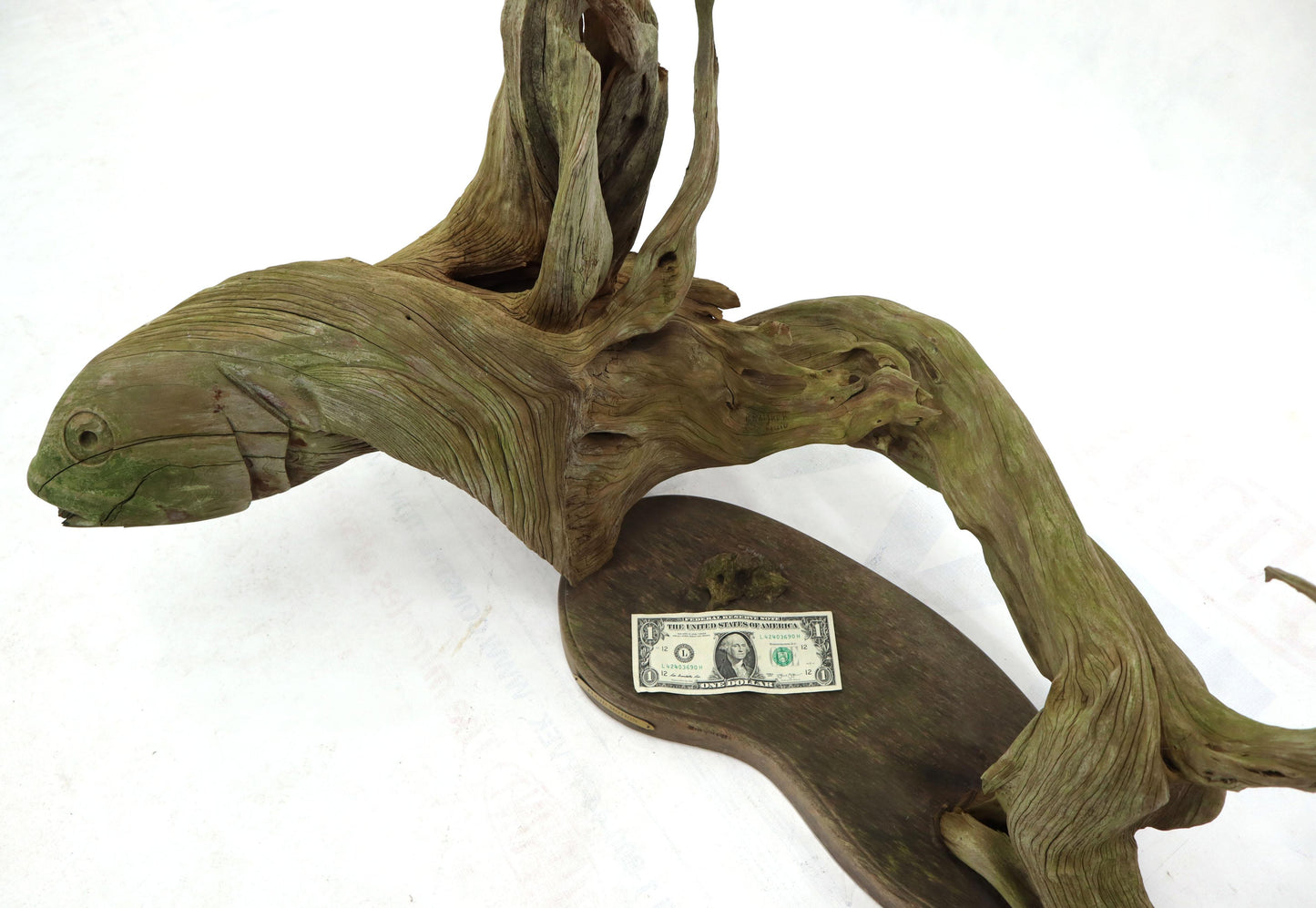 Large Natural Wood Fish Shape Driftwood Sculpture Artist Signed