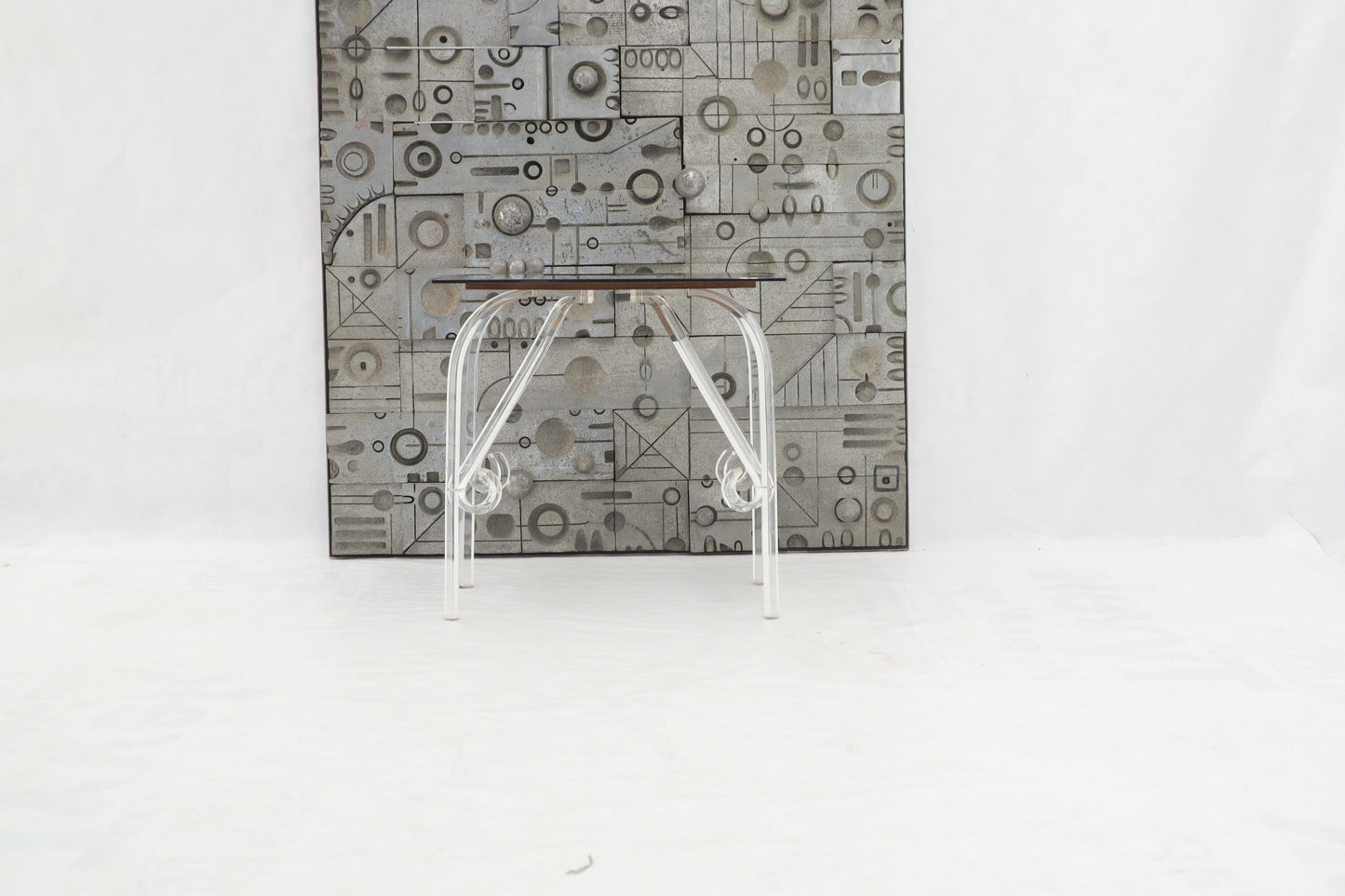 EstablishedLines Bent Lucite Legs Black Smoked Glass Top Side End Table