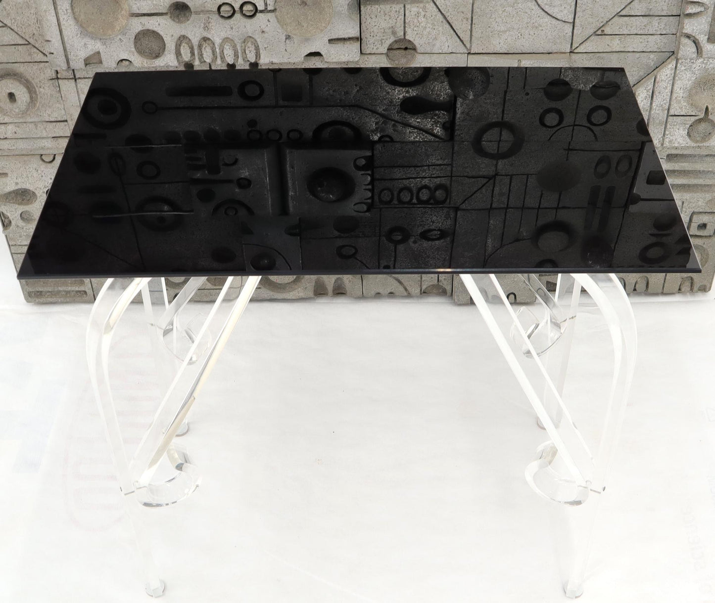 EstablishedLines Bent Lucite Legs Black Smoked Glass Top Side End Table
