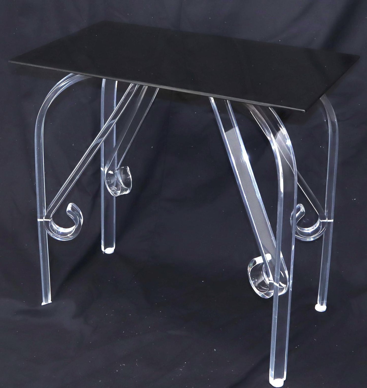 EstablishedLines Bent Lucite Legs Black Smoked Glass Top Side End Table