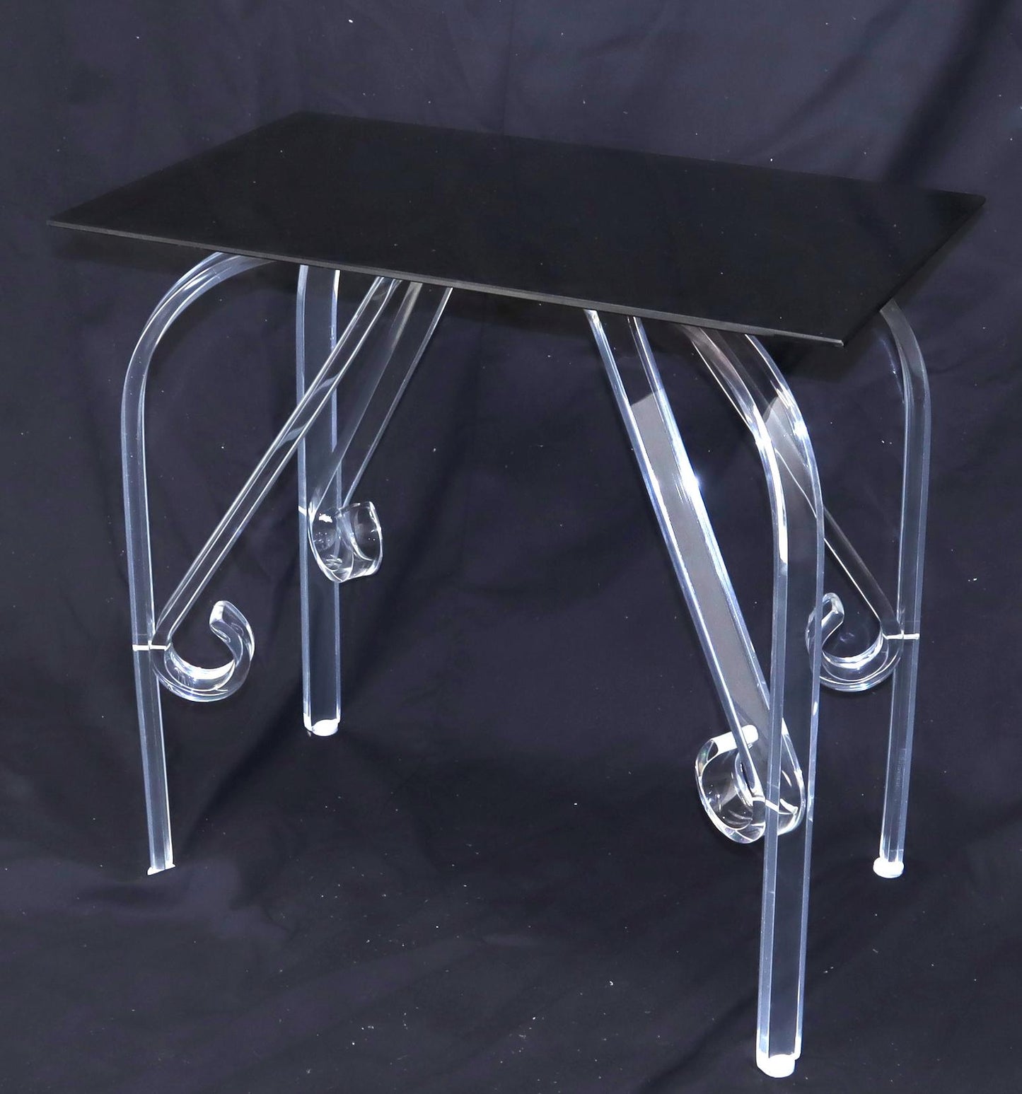 EstablishedLines Bent Lucite Legs Black Smoked Glass Top Side End Table