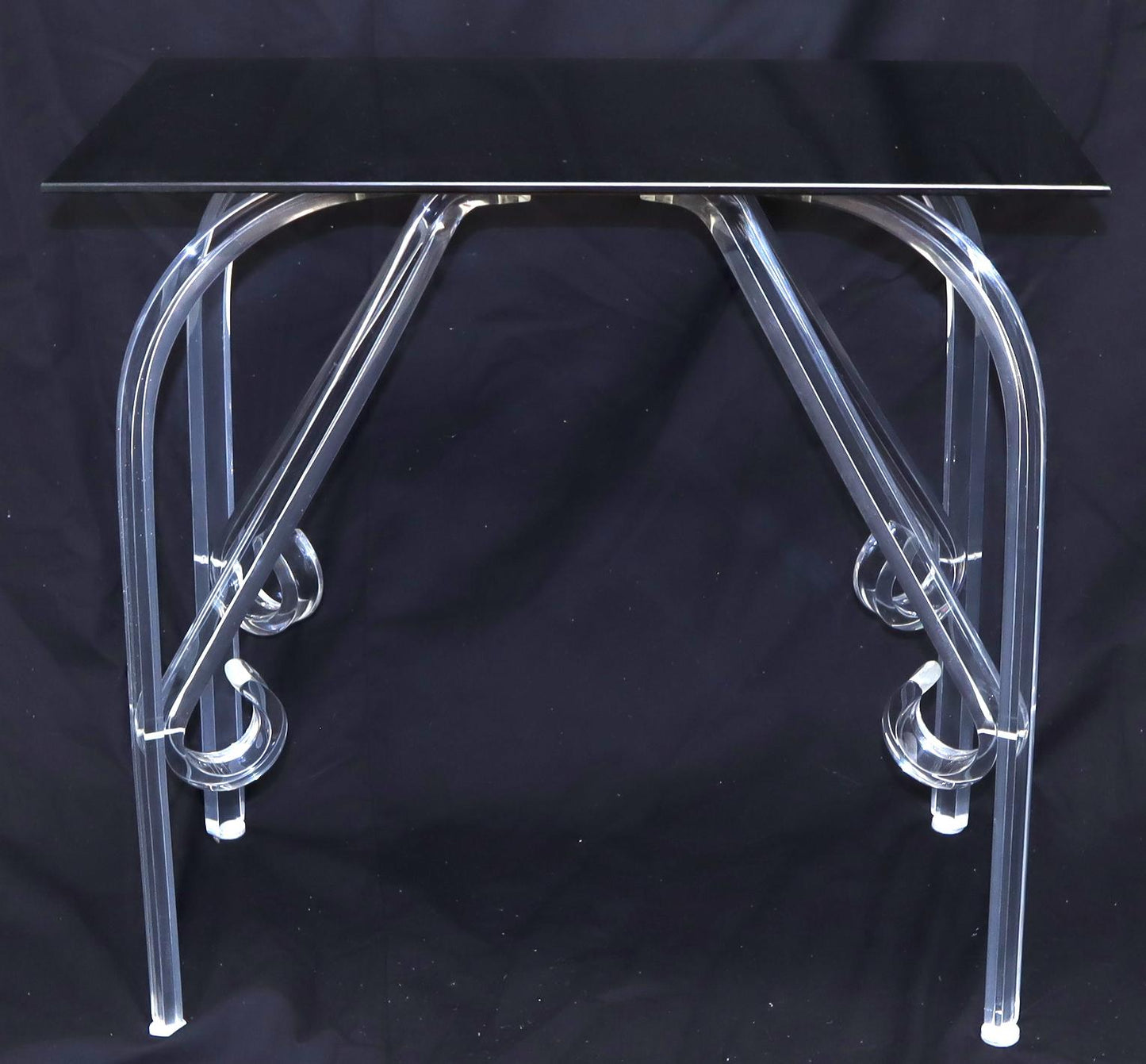 EstablishedLines Bent Lucite Legs Black Smoked Glass Top Side End Table