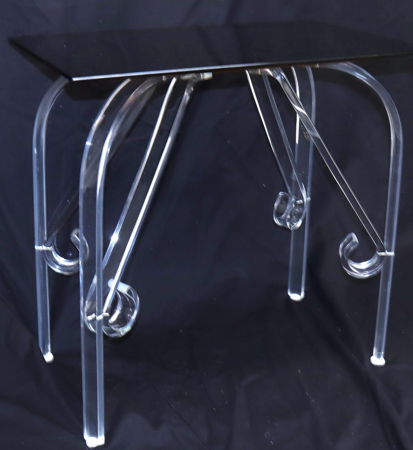 EstablishedLines Bent Lucite Legs Black Smoked Glass Top Side End Table