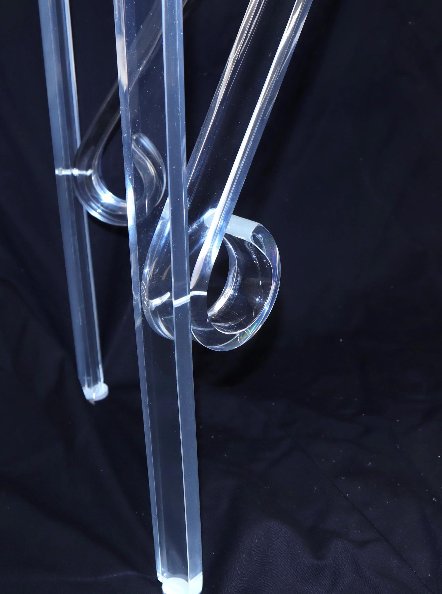 EstablishedLines Bent Lucite Legs Black Smoked Glass Top Side End Table