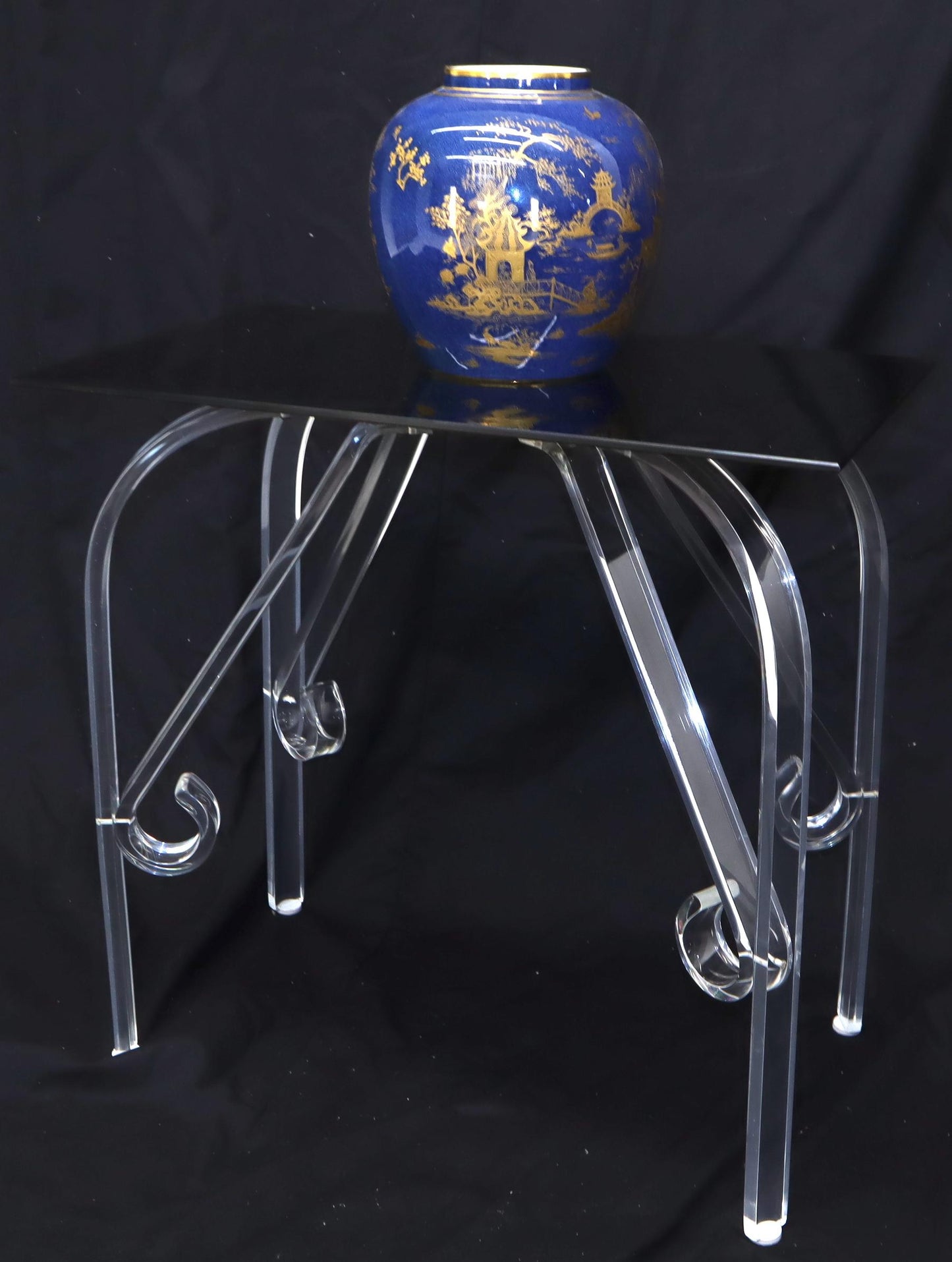 EstablishedLines Bent Lucite Legs Black Smoked Glass Top Side End Table