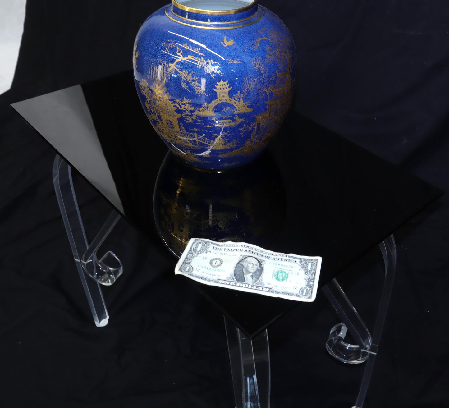 EstablishedLines Bent Lucite Legs Black Smoked Glass Top Side End Table