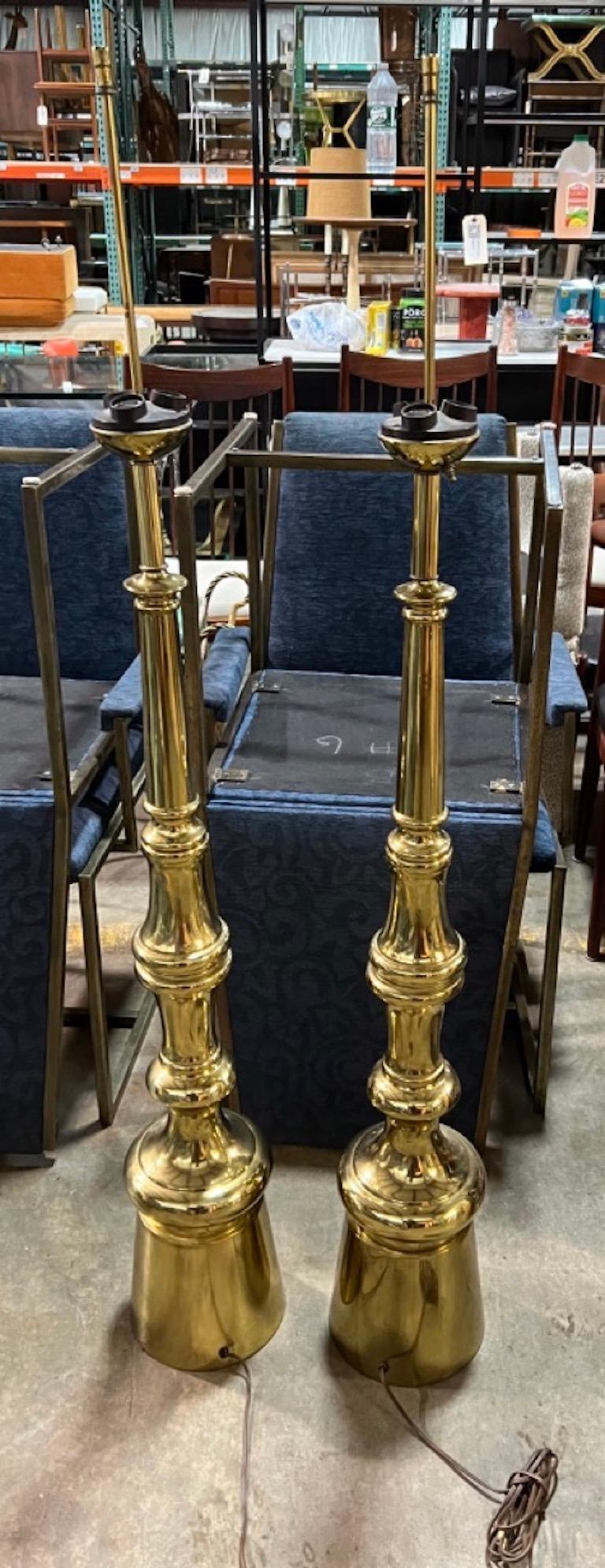 Pair Large 5'Tall Mid-Century Modern Metal Finial-Shape Floor Lamps Stands Mint!