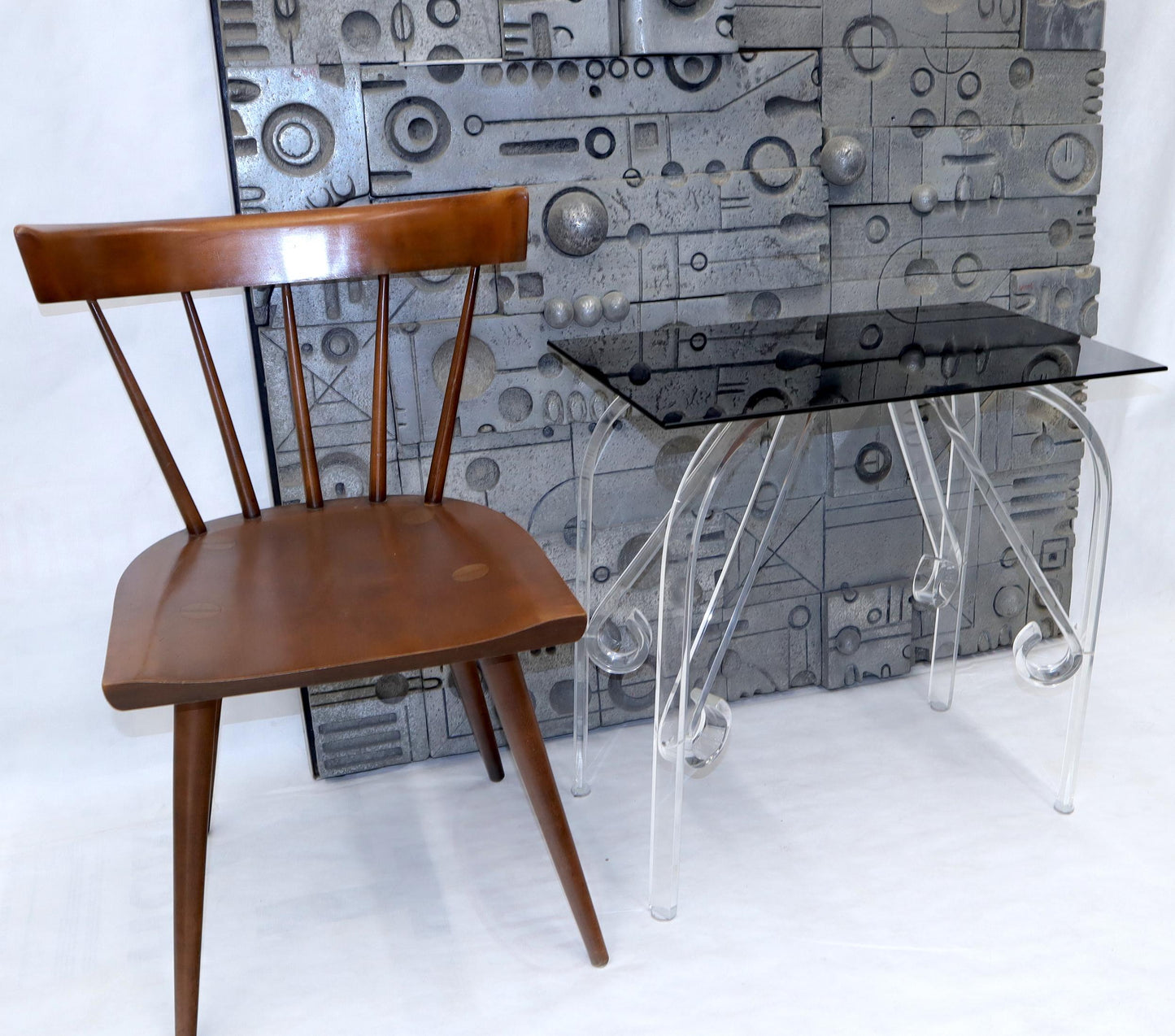 EstablishedLines Bent Lucite Legs Black Smoked Glass Top Side End Table