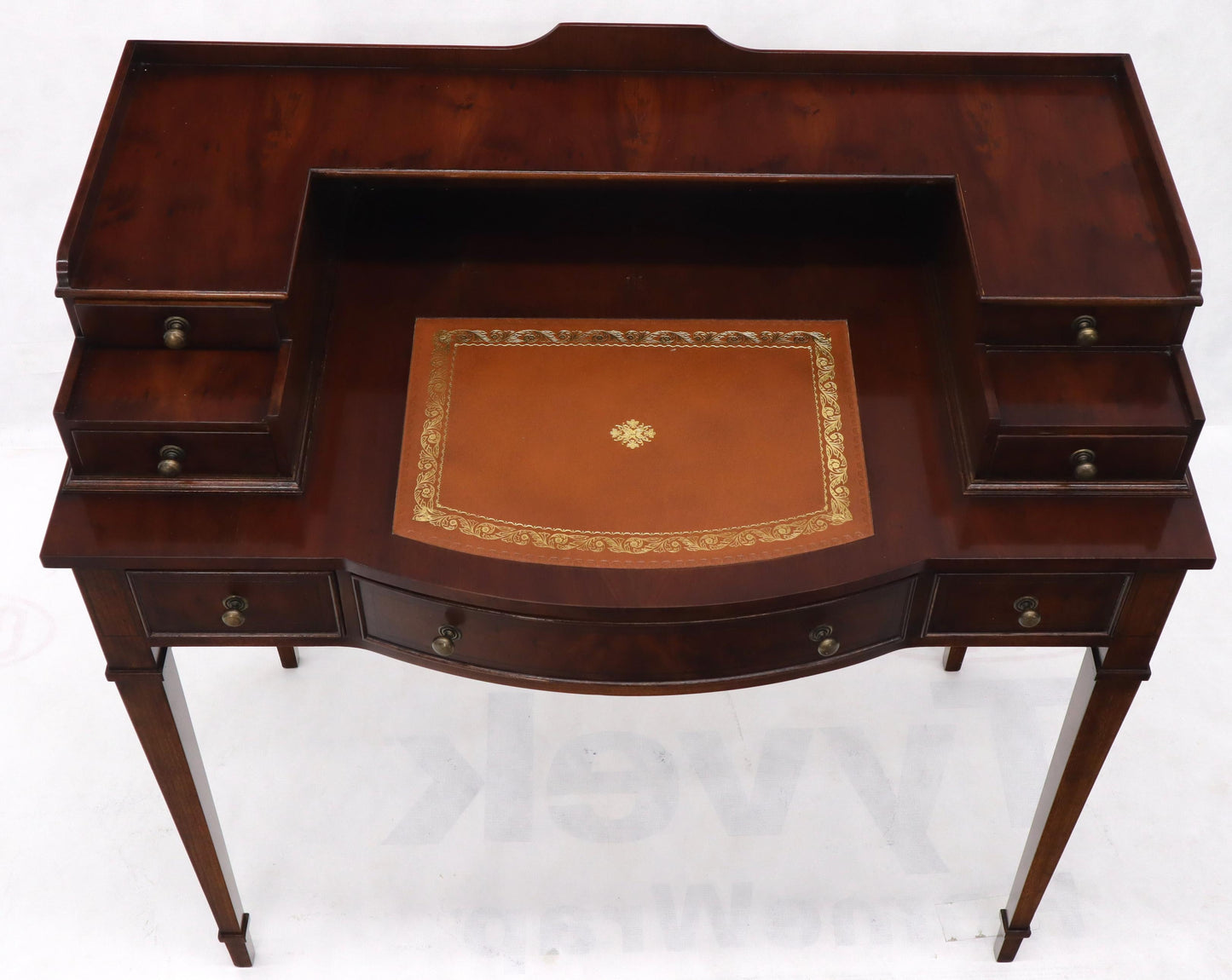 EstablishedLines Petit English Multi Drawer Compartment Mahogany Leather Top Desk