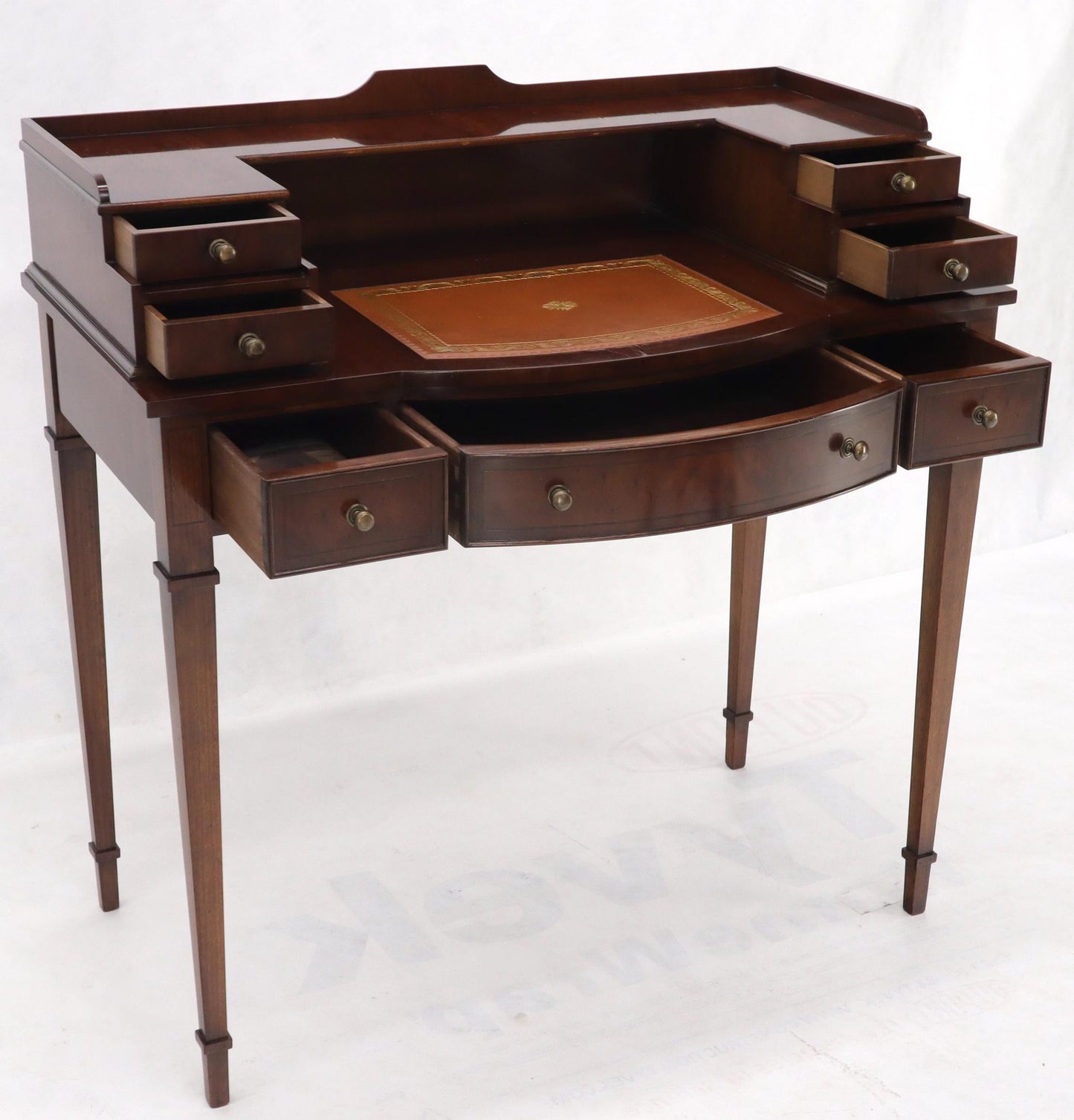 EstablishedLines Petit English Multi Drawer Compartment Mahogany Leather Top Desk