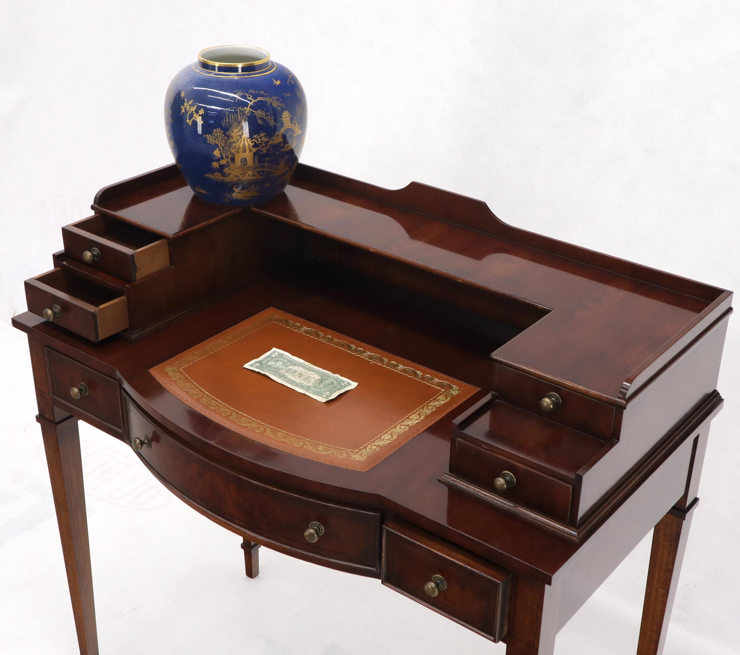 EstablishedLines Petit English Multi Drawer Compartment Mahogany Leather Top Desk