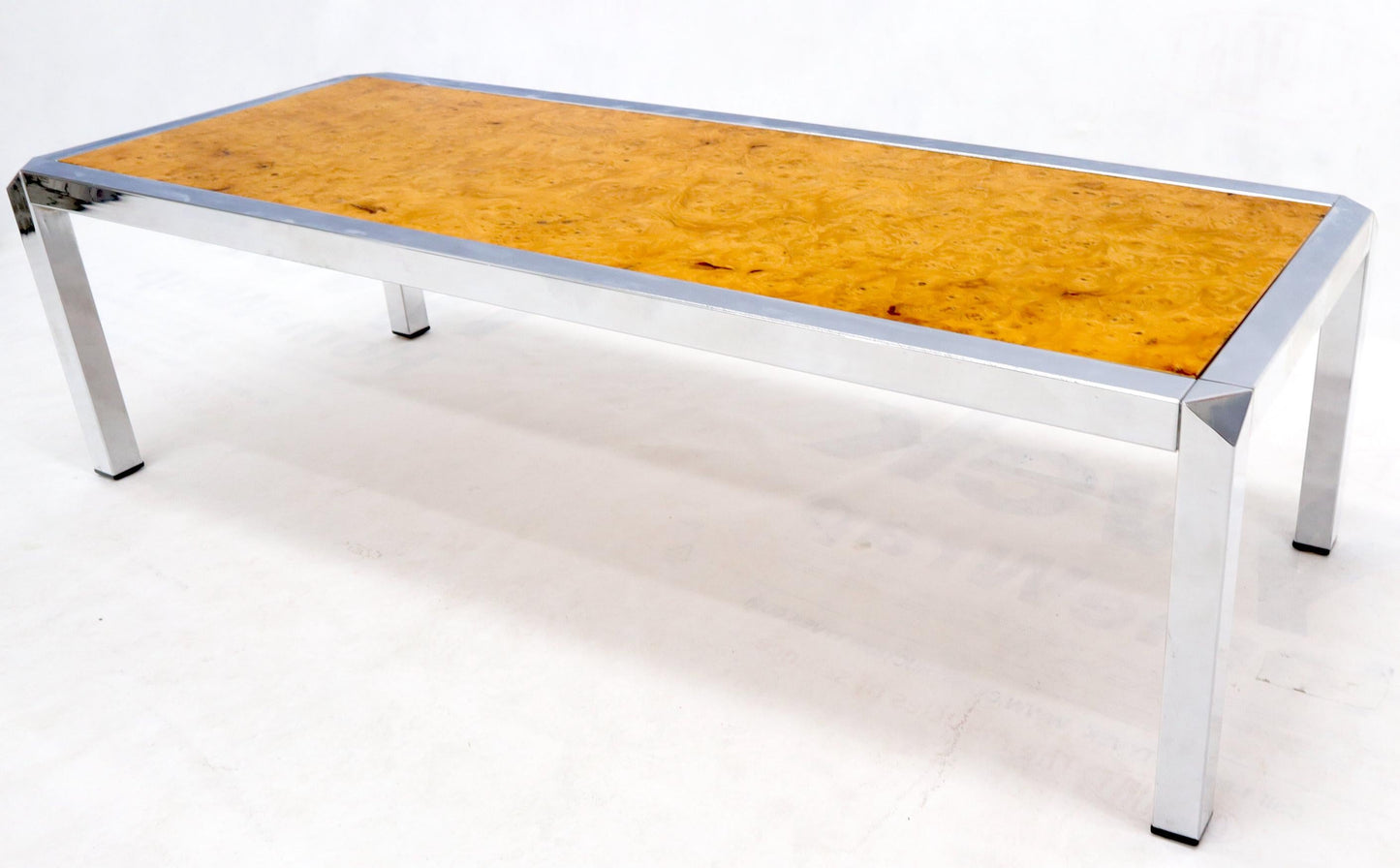 EstablishedLines Burl Wood Top Chrome Base and Trim Rectangular Coffee Table