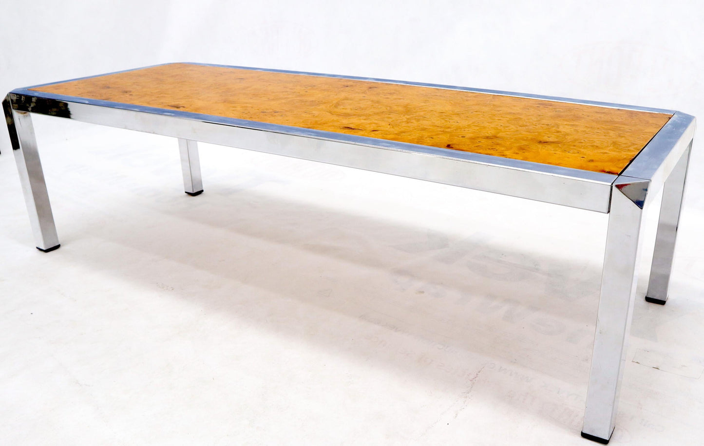 EstablishedLines Burl Wood Top Chrome Base and Trim Rectangular Coffee Table