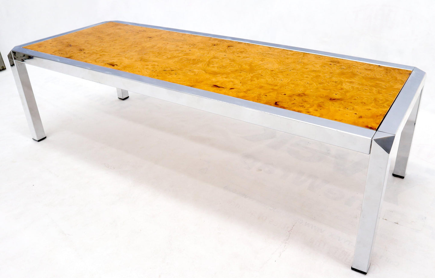 EstablishedLines Burl Wood Top Chrome Base and Trim Rectangular Coffee Table