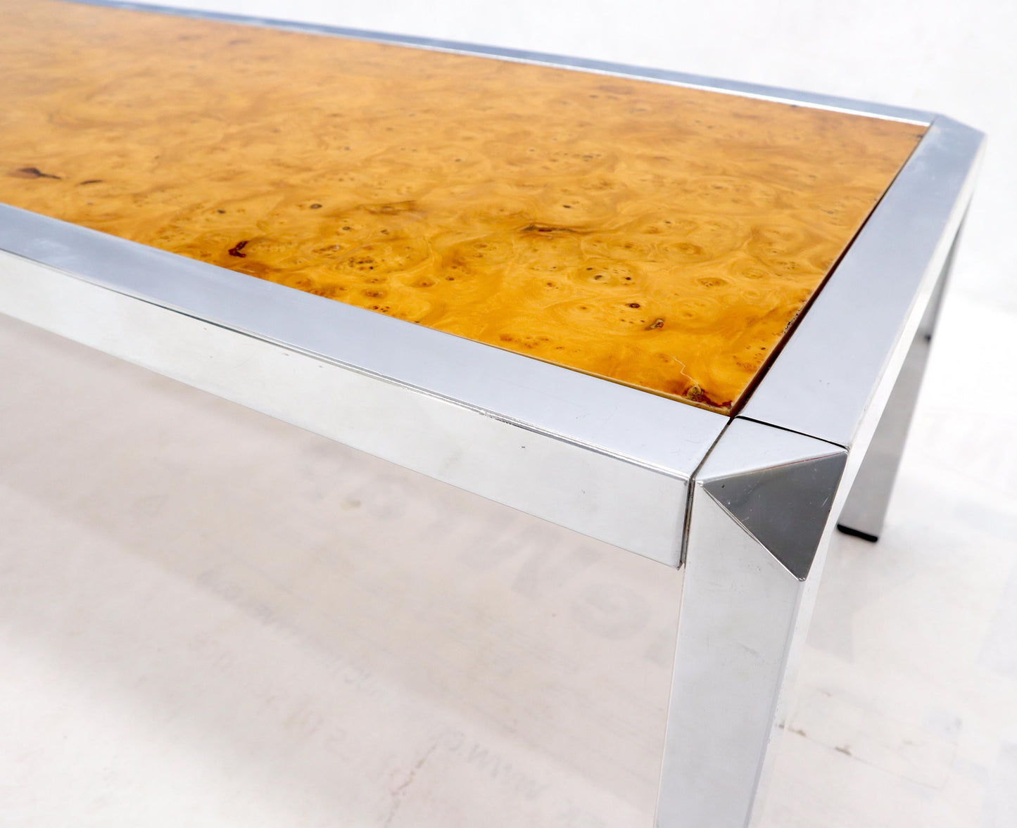 EstablishedLines Burl Wood Top Chrome Base and Trim Rectangular Coffee Table