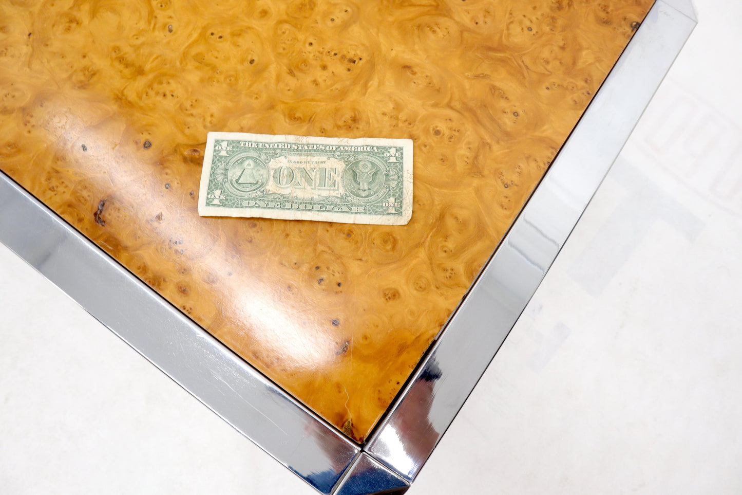 EstablishedLines Burl Wood Top Chrome Base and Trim Rectangular Coffee Table