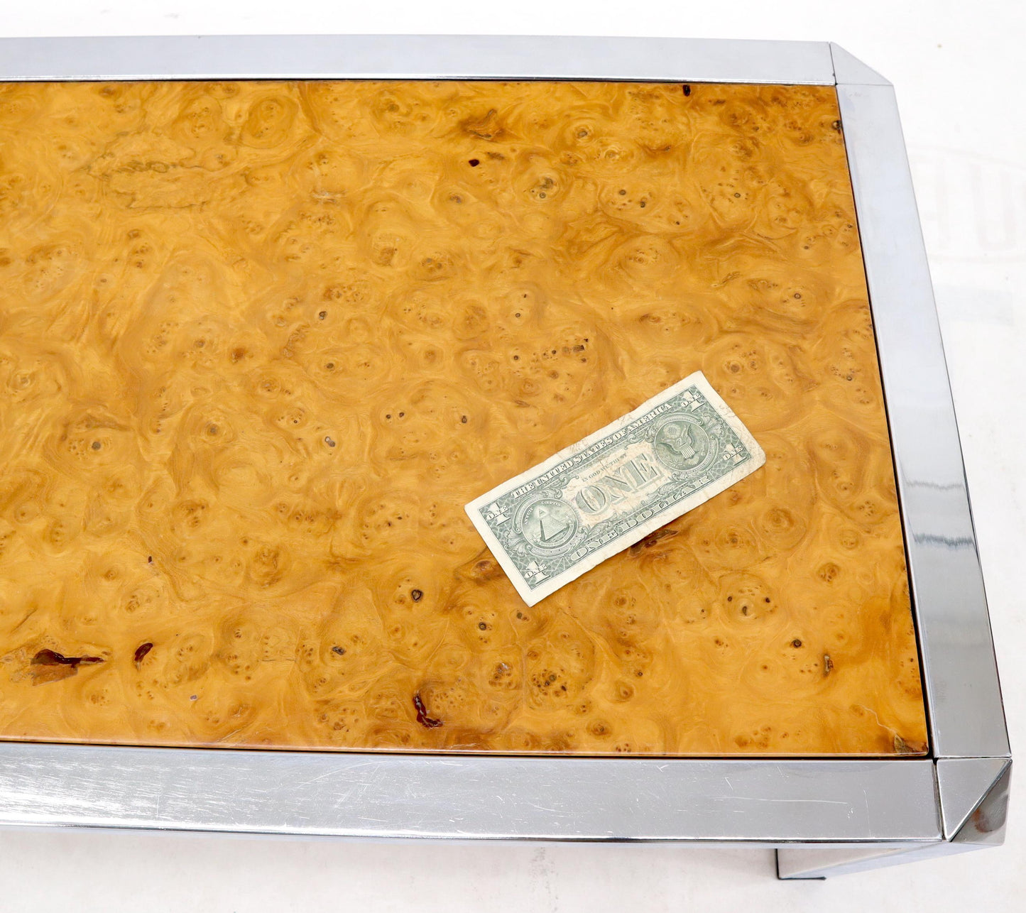 EstablishedLines Burl Wood Top Chrome Base and Trim Rectangular Coffee Table