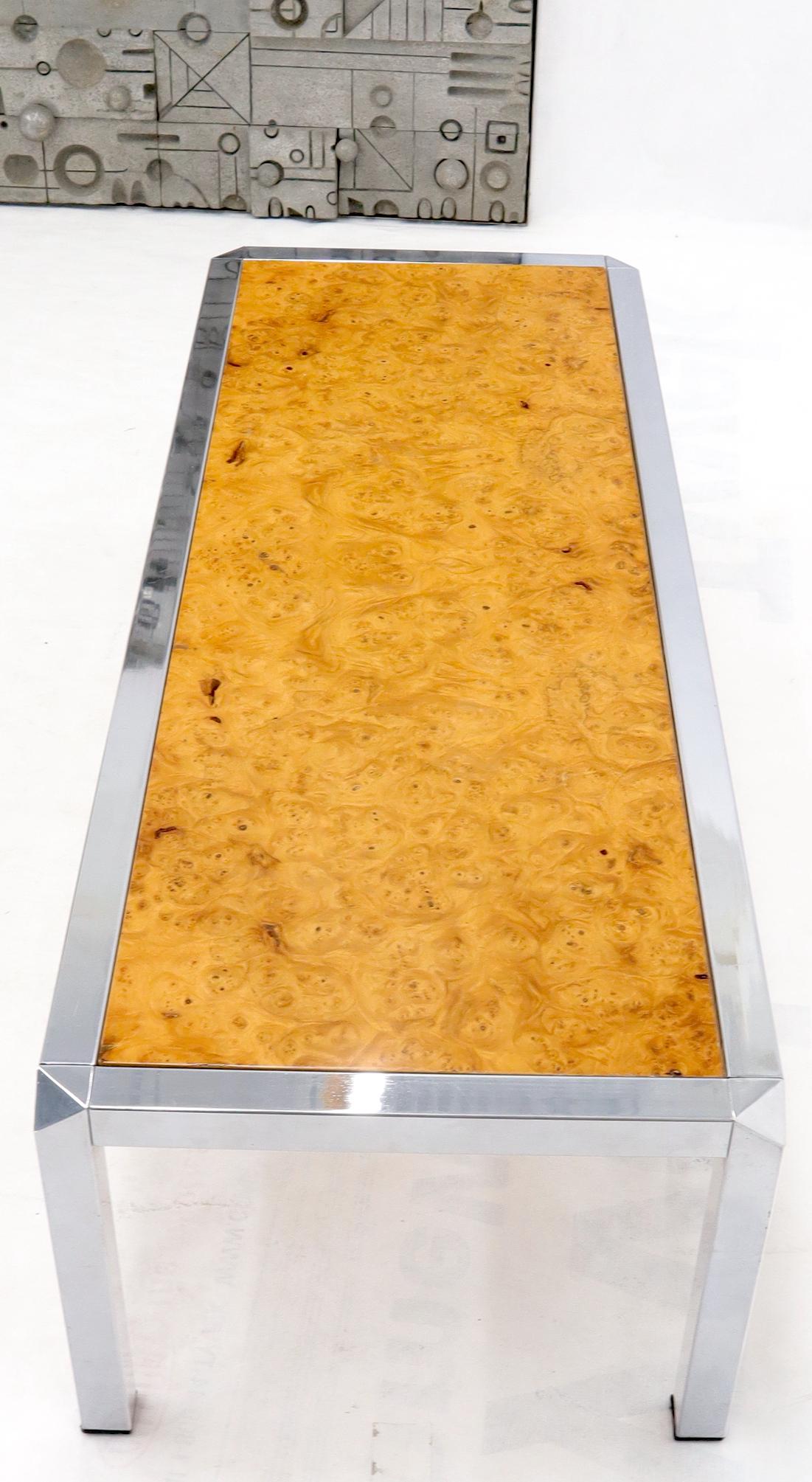 EstablishedLines Burl Wood Top Chrome Base and Trim Rectangular Coffee Table