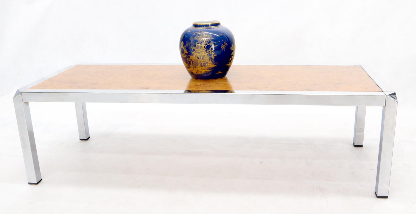 EstablishedLines Burl Wood Top Chrome Base and Trim Rectangular Coffee Table