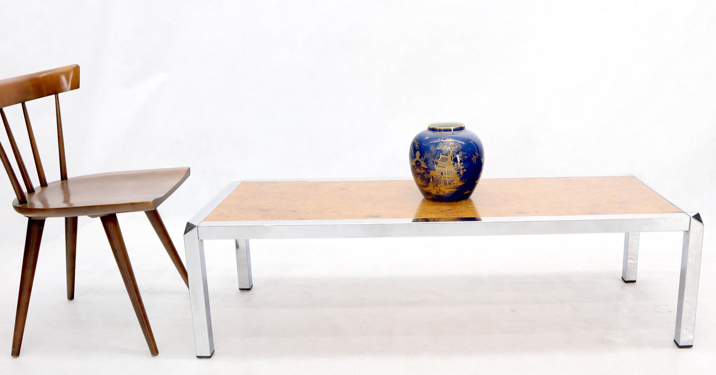 EstablishedLines Burl Wood Top Chrome Base and Trim Rectangular Coffee Table