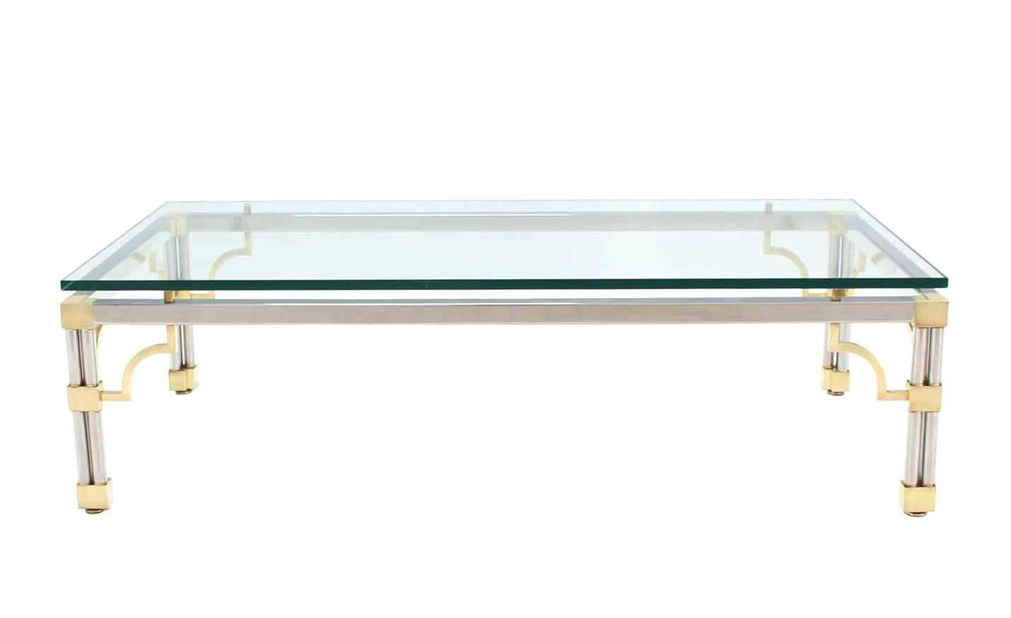 EstablishedLines Heavy Thick Glass Brass and Chrome Coffee Table