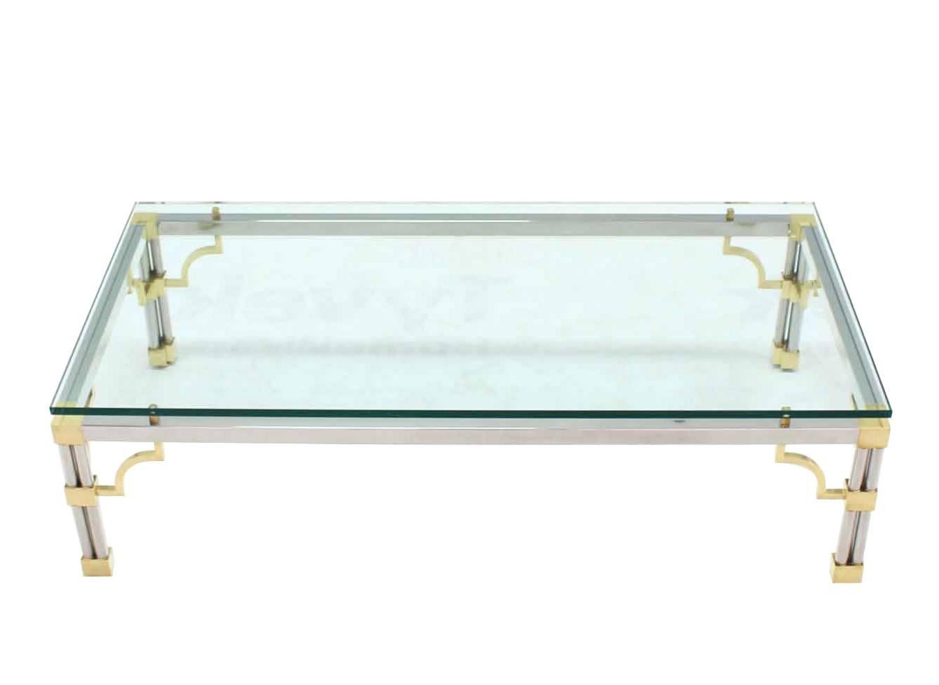 EstablishedLines Heavy Thick Glass Brass and Chrome Coffee Table