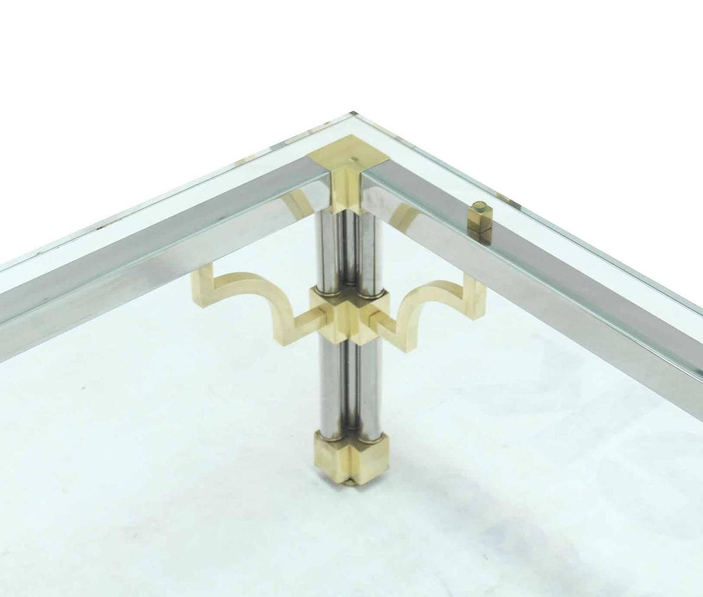 EstablishedLines Heavy Thick Glass Brass and Chrome Coffee Table