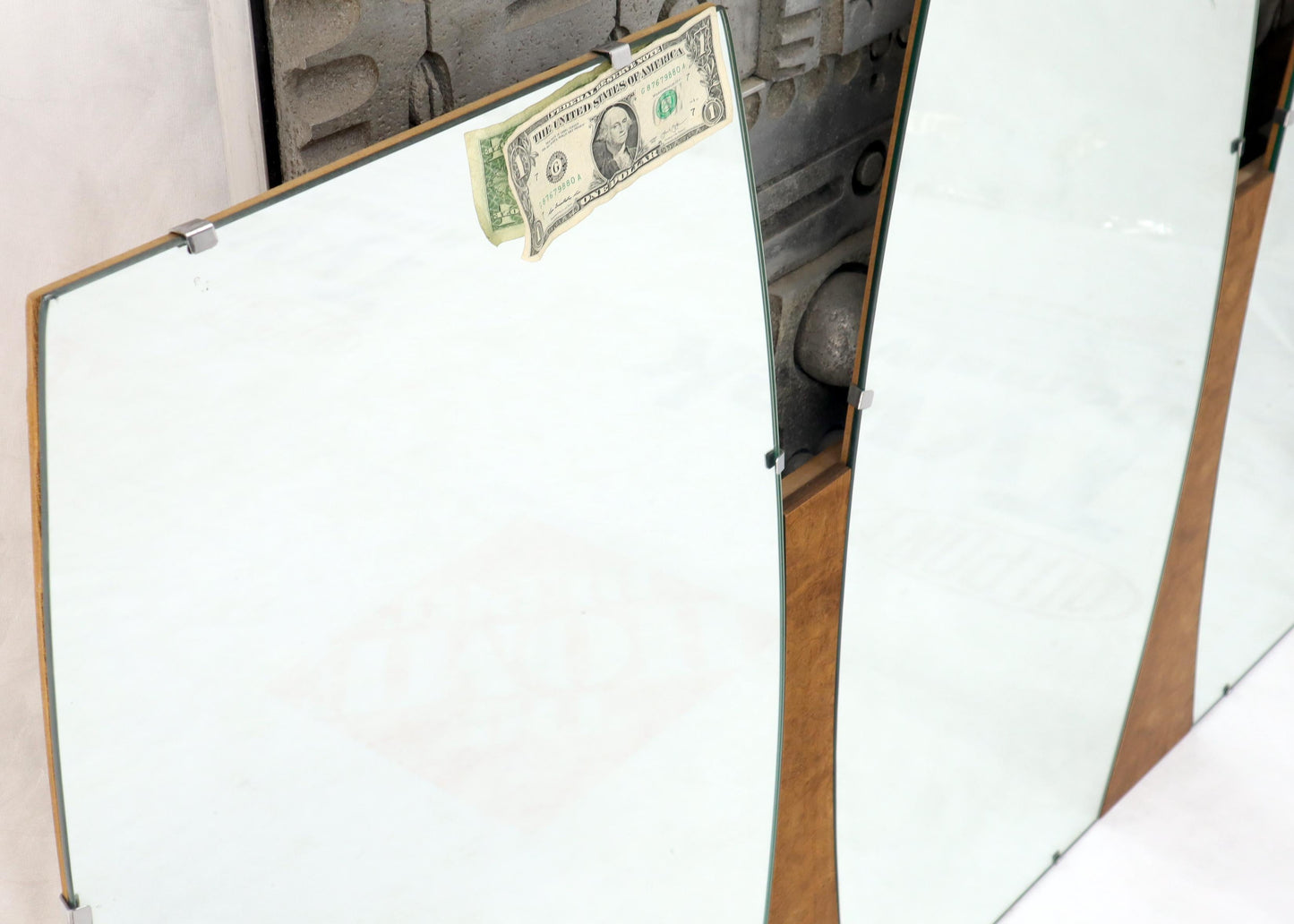 EstablishedLines Burl Wood Frame Triple Boat Shape Wall Mirror