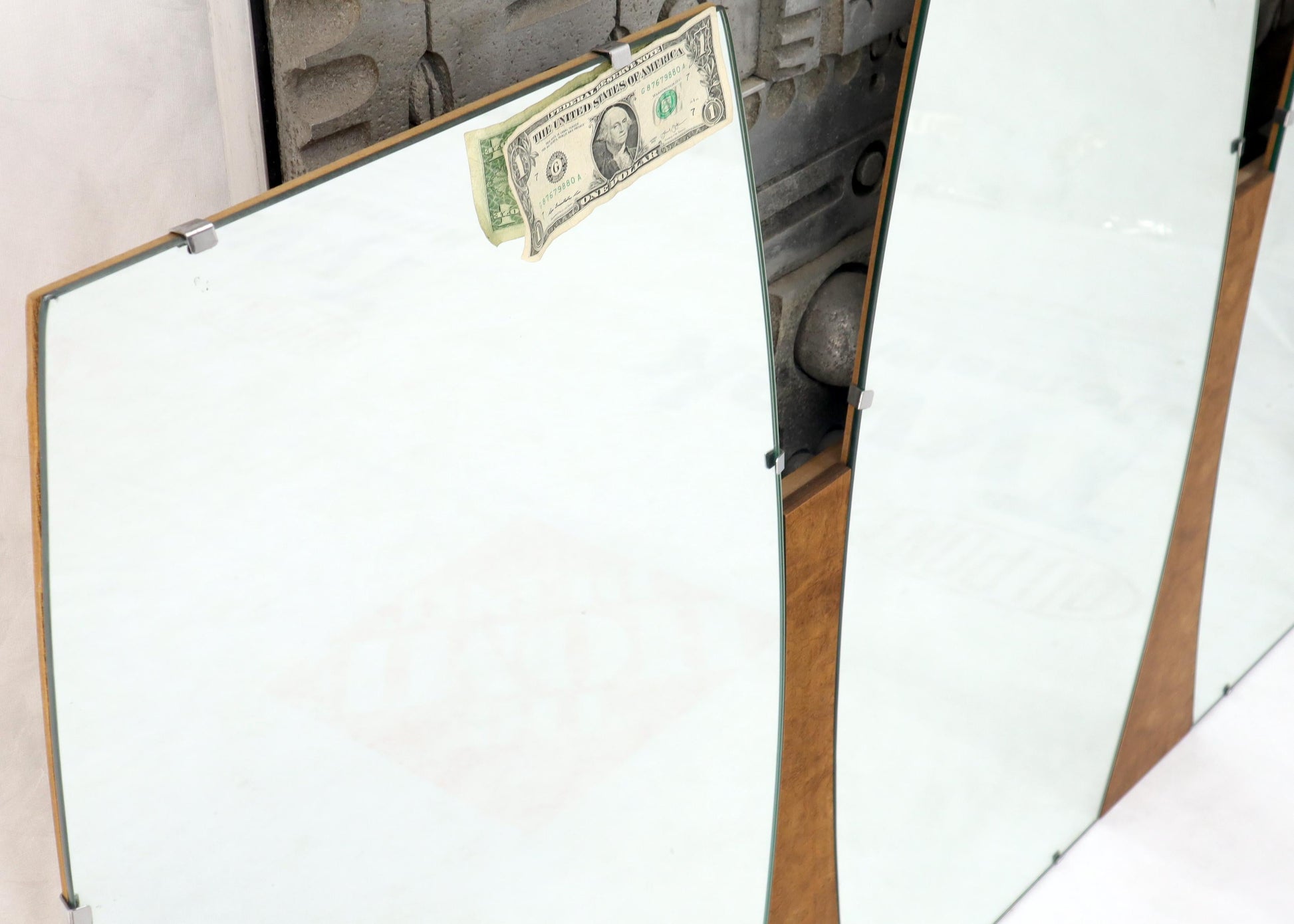 EstablishedLines Burl Wood Frame Triple Boat Shape Wall Mirror