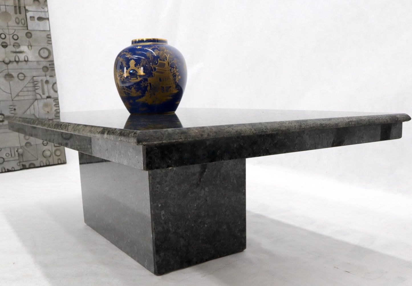 EstablishedLines Medium to Large Black Granite Rectangular Mid-Century Modern Coffee Table