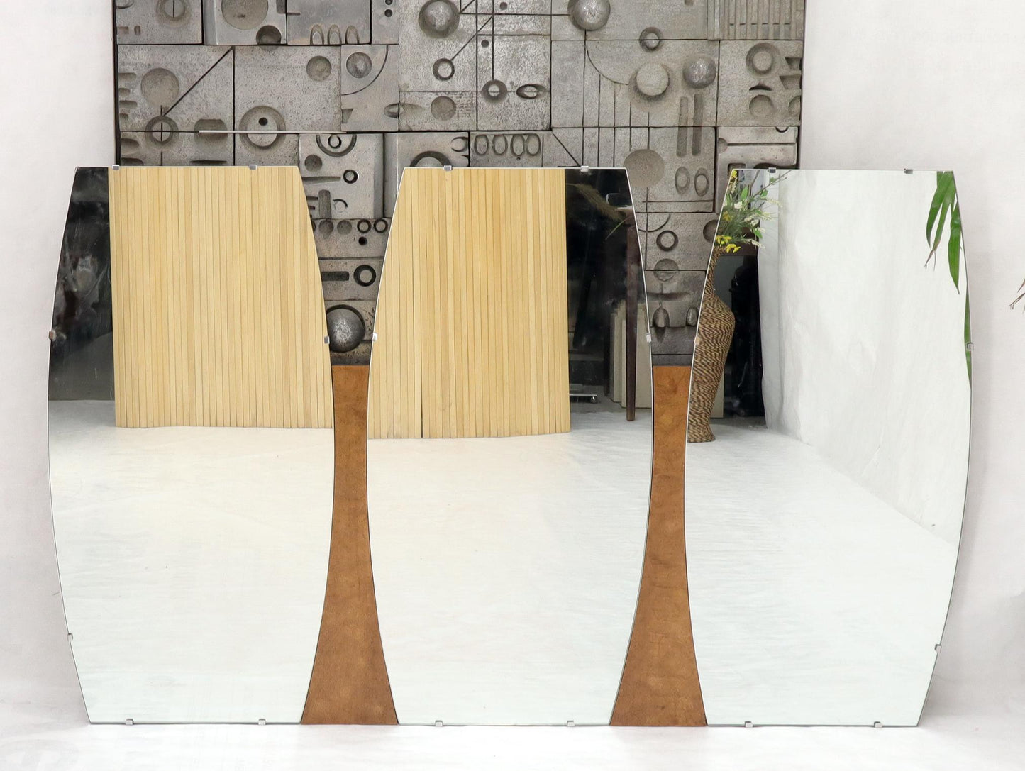 EstablishedLines Burl Wood Frame Triple Boat Shape Wall Mirror