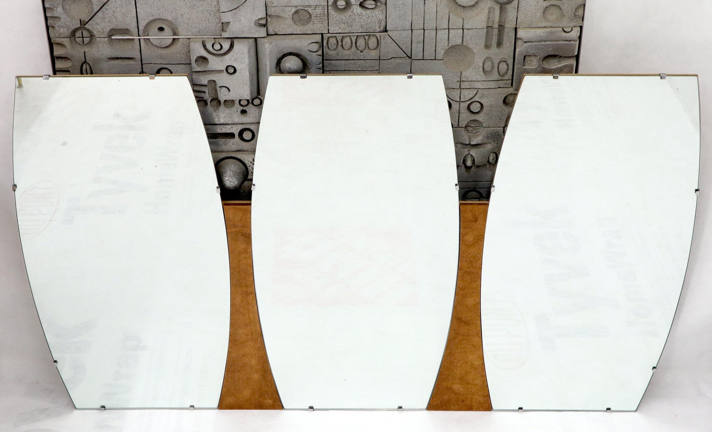 EstablishedLines Burl Wood Frame Triple Boat Shape Wall Mirror