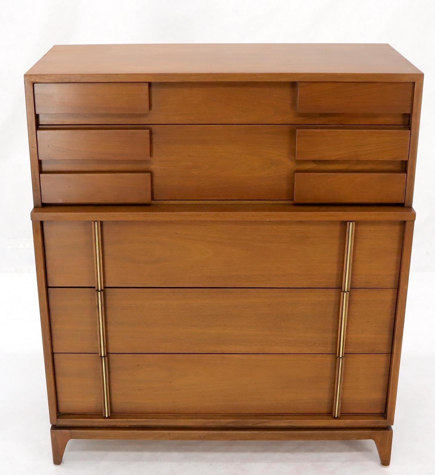 EstablishedLines Mid-Century Modern Five Drawers High Chest Dresser with Brass Accents