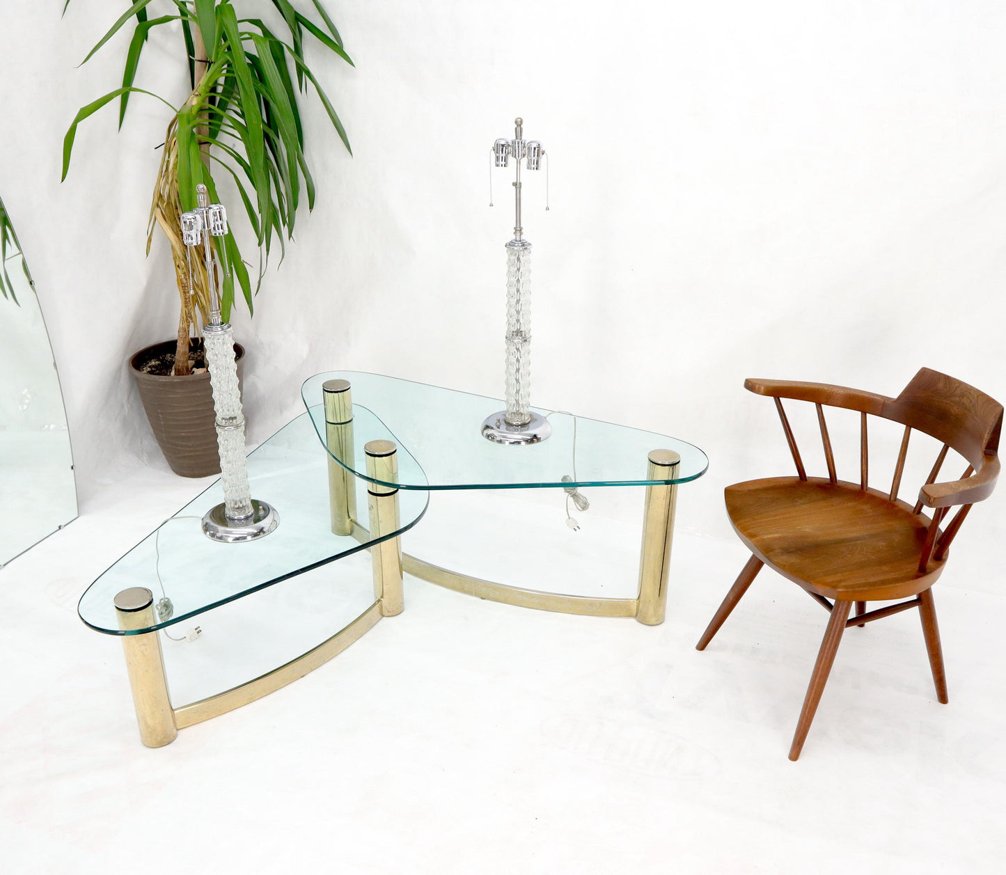 EstablishedLines Large Crystal and Chrome Mid-Century Modern Table Lamps