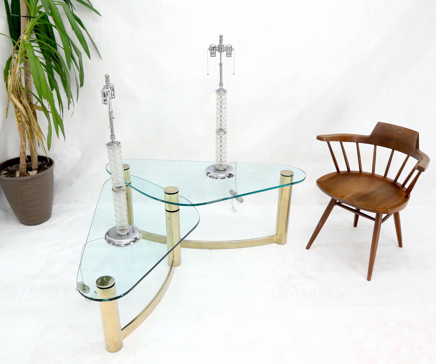 EstablishedLines Large Crystal and Chrome Mid-Century Modern Table Lamps