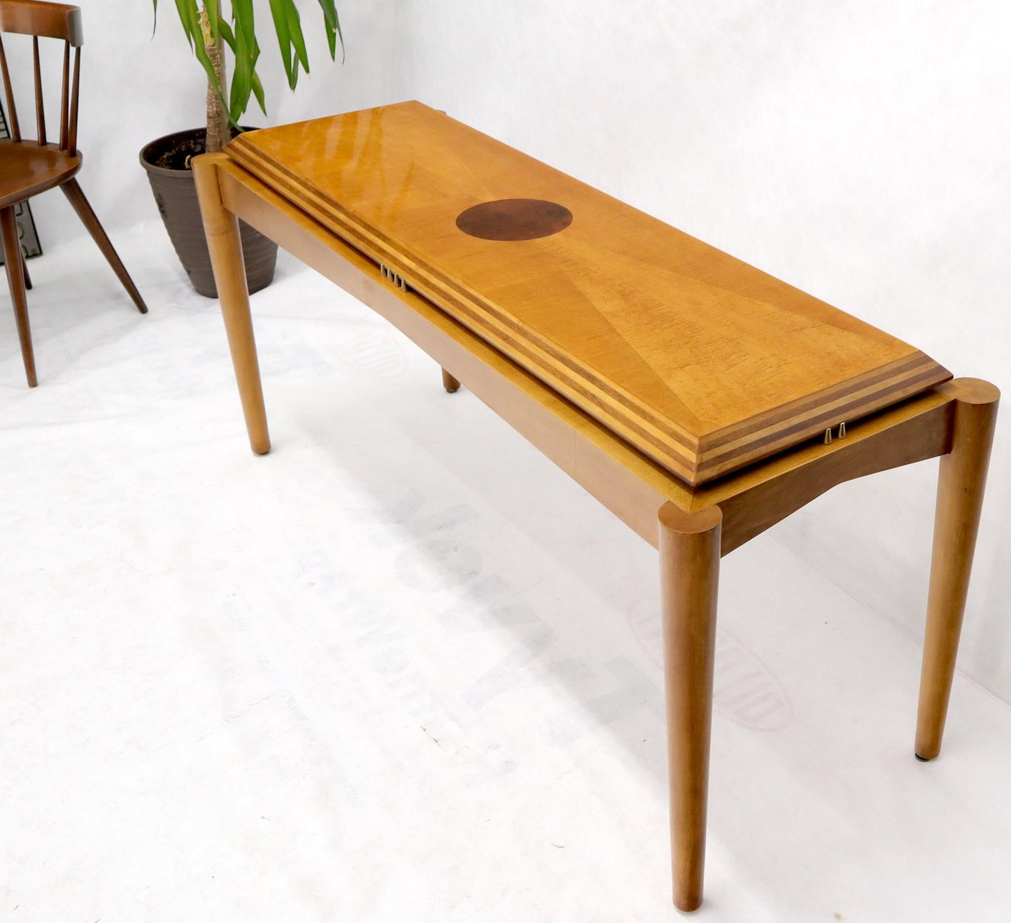 EstablishedLines Henredon Satin and Burl Wood Console Table