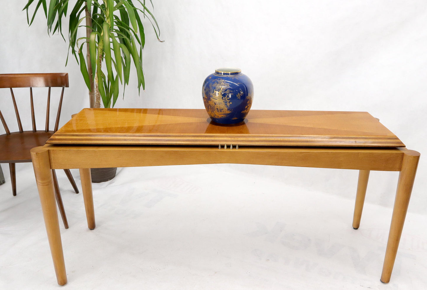 EstablishedLines Henredon Satin and Burl Wood Console Table
